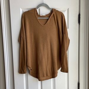 Brown Hooded Waffle Knit Shirt S